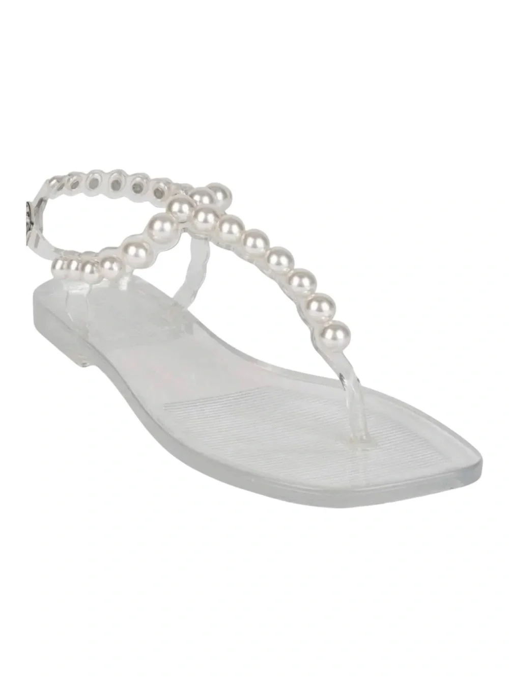 Jeffrey Campbell Pearlesque Clear Jelly Pearl Thong Sandals Size 8 Y2K Chic - Picture 2 of 14